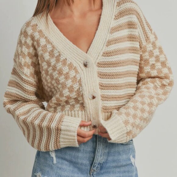 NWT Checkered Striped Cardigan Sweater - Picture 1 of 3